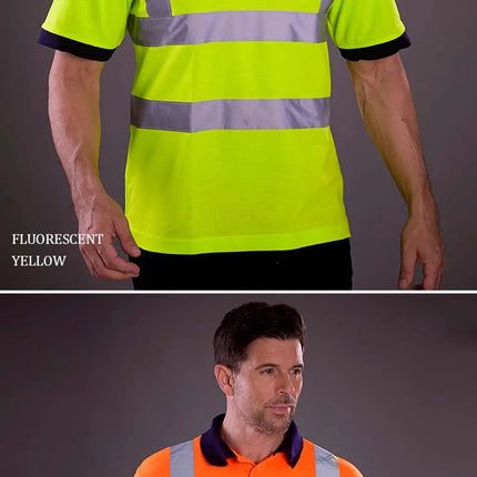 Hi Vis Short Sleeve Polo Short Safety Polo Shirt Navy Yellow Orange High Visibility Reflective Work Shirts