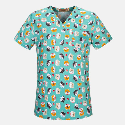 viaoli Cotton Cartoon print spa uniform beauty salon Pet shop uniform Fashion Slim Fit top scrub clothes women scrubs lab coat-KarWorkwear