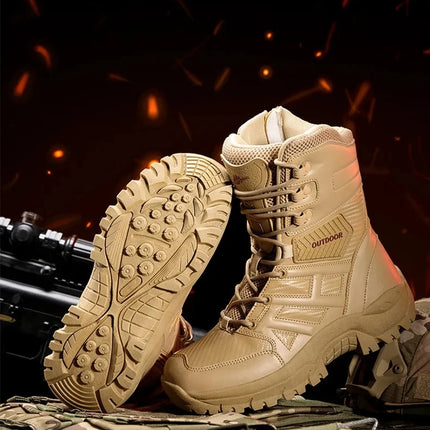 High Quality Men's Brand High-Top Leather Boots Breathable Desert Combat Men's Boots Outdoor Shoes Non-slip Hiking Ankle Boots