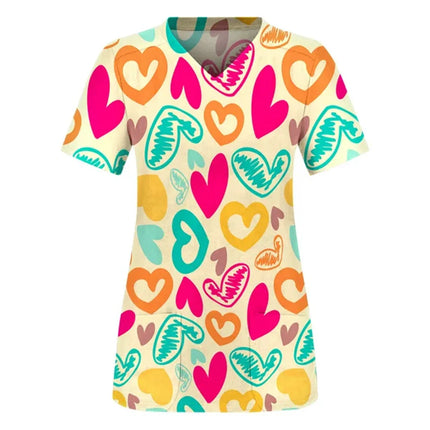 Print Scrubs Top Women with Pockets V-Neck Scrub Uniforms Pet Grooming Nurse Spa Caring Shirt uniformes de enfermería para mujer-KarWorkwear