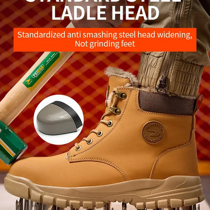 Latest 2024 Fashion Winter Warm Men's Work Safety Boots Waterproof Rugged Steel Toe Shoes Sneakers Safety Protection Coldproof