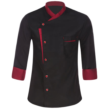 Unisex Mens Womens Chef Jacket Long Sleeve Contrast Color Coat Restaurant Kitchen Cooking Apparel Work Wear Uniform with Hat-KarWorkwear