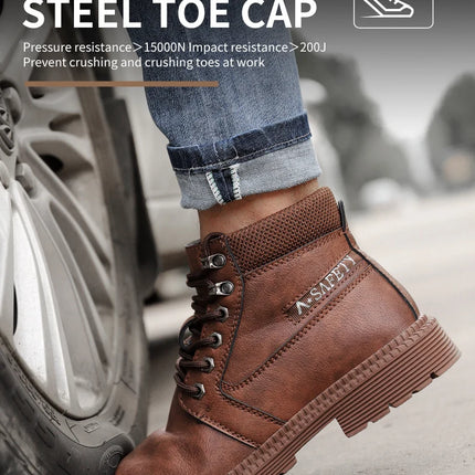 Leather Men Work Safety Shoes Anti-smashing Steel Toe Cap Working Boots Construction Indestructible Work Sneakers Men Shoes