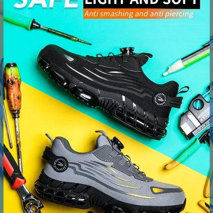 Rotating Button New Safety Shoes Men Anti-smash Anti-puncture Work Shoes Fashion Men Sport Shoes Security Protective Boots Men