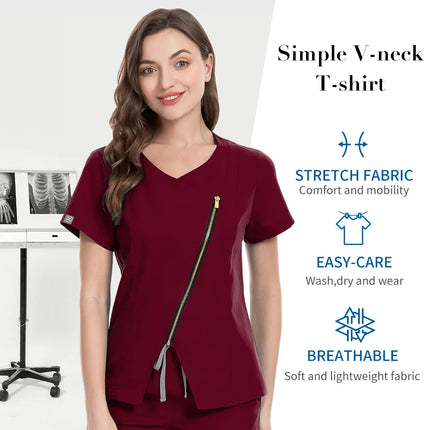 Dental Hospital Medical Scrubs Tops Women V-Neck Surgical Nurse Uniforms Blouse Pet Veterinary Scrubs Workwear Wholesale Prices-KarWorkwear