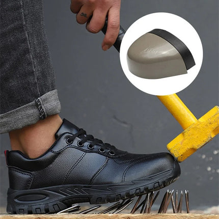 CHNMR New Water Proof Safety Shoes Men for Work Breathable Anti Smashing Sneaker For Men Blacke Leather Steel Toe Cap Sneakers-KarWorkwear