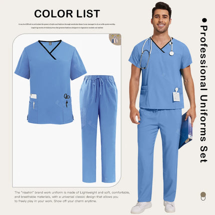 Surgical Uniforms Lab Workwear Clothes Nurse Scrubs Set Men Nurse Accessories Medical Uniform Surgical Dental Clinical Top Pants-KarWorkwear