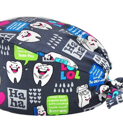 Cartoon Doctor Operating Room Pattern Printed Nursing Head Cap Lab Scrub Pet Hospital Surgical Hat Unisex Dentist Scrub Cap 2023