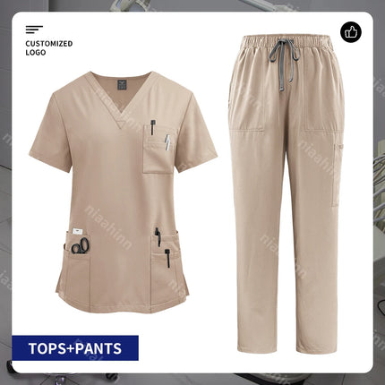 Customizable Logo Pet Grooming Institution Scrubs Workwear Health Service Medical Uniform Hospital Nursing Clothes with Pockets-KarWorkwear