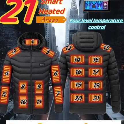 Male Intelligent Heating Workwear Jacket 2025 New USB Multi Control Fast Heating Coat Black Hooded Cotton Jacket Plus Size S-6XL