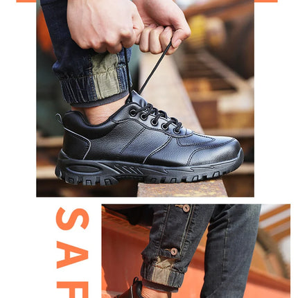 CHNMR New Water Proof Safety Shoes Men for Work Breathable Anti Smashing Sneaker For Men Blacke Leather Steel Toe Cap Sneakers-KarWorkwear