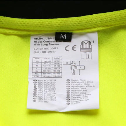 ANSI Class 2 Hi Vis Shirts Yellow Navy Long Sleeve Reflective Polo Shirt Safety Work Shirt for Construction Men