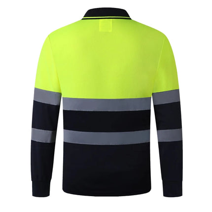 Hi Vis Workwear Shirts for Men Construction Fluorescent Yellow Navy Long Sleeve Reflective Polo Safety Work Shirt