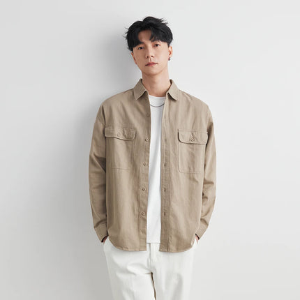 Workwear Shirts for Men 2025 Spring and Autumn New 100% Cotton Long-Sleeve Blouse Vintage Pockets Basic Men's Clothing Jacket