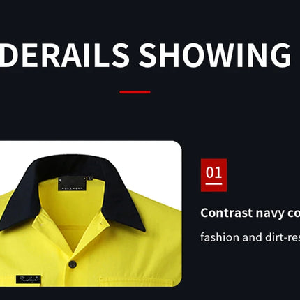 Miner Hi Vis Button Work Shirt for Men Reflective Yellow and Navy Blue Two Tone Safety Cotton Shirt
