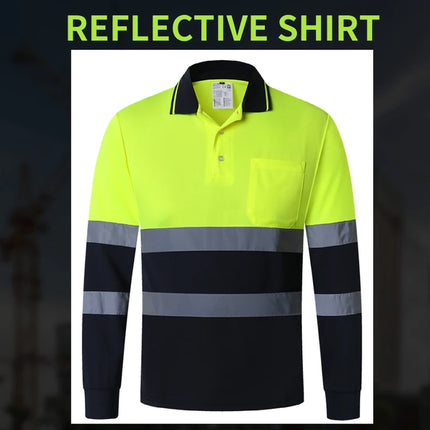Security Reflective Shirts for Men Hi Viz Vis Shirt with Pocket Two Tone Workwear High Visibility Reflective Clothes