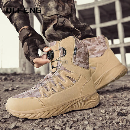 Large Outdoor Training Boots Men's Mountaineering Hiking Boots High Top Rotating Buckle Fashion Camouflage Sports Shoes-KarWorkwear