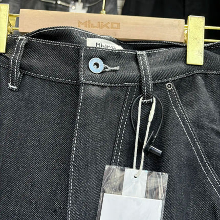 MIJKO Black Original Cow Jeans Wood Trousers Bright Line Design Comfortable Fit Workwear Casual Pants ZJ118