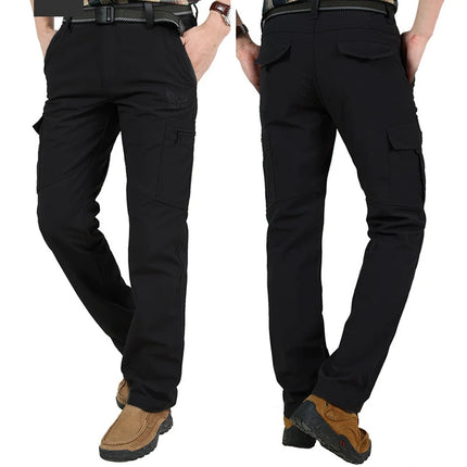 2024 Outdoor Work Tactical Pants Men Winter Casual Cargo Trousers Waterproof Fleece-lined Pant Elastic Hiking Traveling Workwear