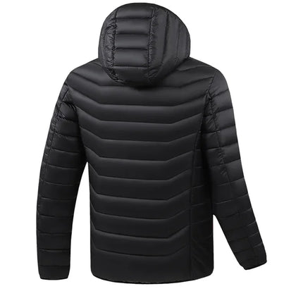 Male Intelligent Heating Workwear Jacket 2025 New USB Multi Control Fast Heating Coat Black Hooded Cotton Jacket Plus Size S-6XL