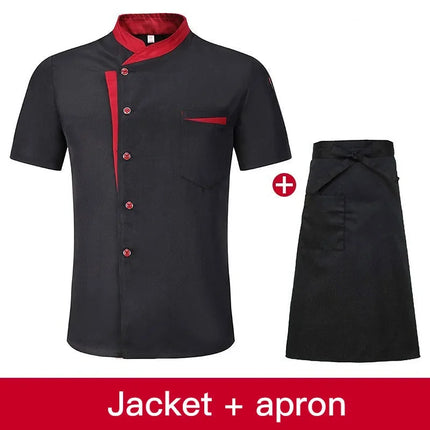 Short Sleeve Chef Jacket Set Hotel Kitchen Work Uniform Cook Restaurant Cooking Shirts+Hat+Apron-KarWorkwear