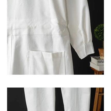 Spring Men Jumpsuits Long Sleeve Multi-pocket Beam Feet Overalls Streetwear Clothing Cargo Pants Hip Hop White Coverall Trousers
