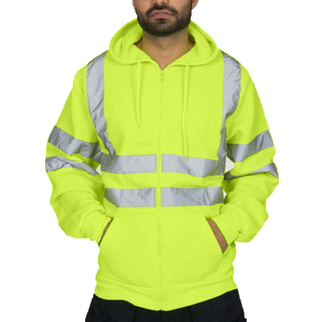Man Sweatshirt Fashion High Visibility Mens Road Work Jacket Men'S Reflective Strip Hoodies Color Block Long Sleeve Work Coat