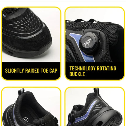 Fashion Rotating Button Men Work Safety Shoes Puncture-Proof Steel Toe Cap Sneakers Indestructible Protective Male Boots-KarWorkwear