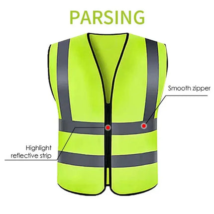 Four zipper style,Reflective vest, construction site, environmental sanitation, traffic, yellow reflective vest, multiple pocket