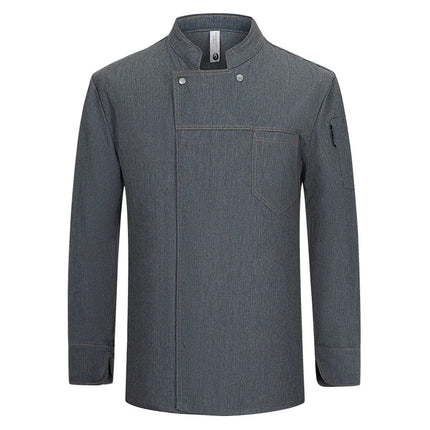 grey Chef uniform Long Sleeve chef jacket Cook Coat Chef T-shirt Baker Work Uniform Waiter Restaurant Hotel Clothes women Logo-KarWorkwear