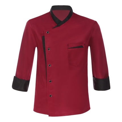 Unisex Mens Womens Chef Jacket Long Sleeve Contrast Color Coat Restaurant Kitchen Cooking Apparel Work Wear Uniform with Hat-KarWorkwear