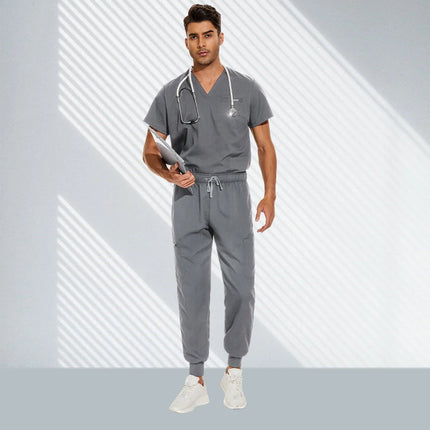 Hospital Doctor Nursing Set Unisex Wholesale Casual Jogger Suits Short Sleeved V-neck Tops Nurse Pants Pharmacy Medical Uniforms-KarWorkwear