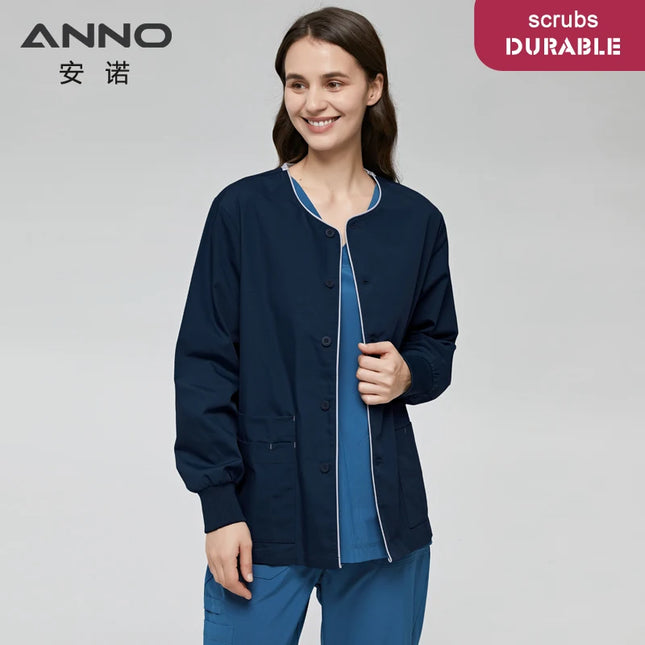 Long Sleeves Scrubs Jacket Pretty Outfit Nurse Out Coat Doctor Shirt Hospital Nursing Staff Uniforms Autumn Winter Work Wear-KarWorkwear