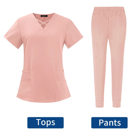 Clearance Scrubs Nursing Uniforms for Women Men Anesthetist Set Tops and Jogger Pants Thin Fabric Operating Room Doctor Workwear-KarWorkwear