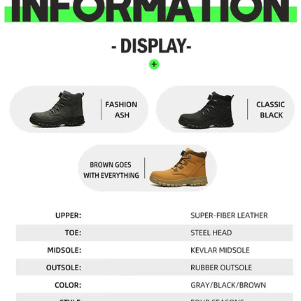 Waterproof Safety Boots Men Indestructible Steel Toe Work Boots Anti-smash Stab-resistant Safety Shoes Biker Botas Para Hombre