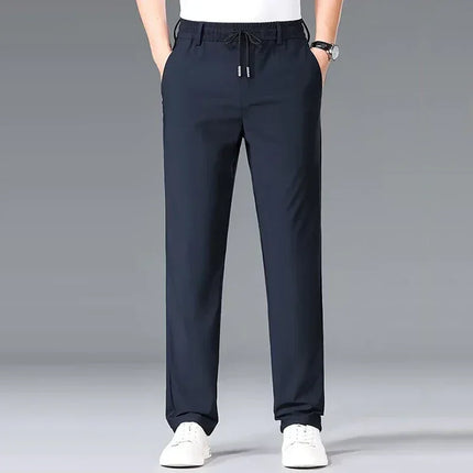 Men Elastic Waist Pants Male Casual Stretch Classic Brand Business Straight Leg Clothing Trousers Solid Color Comfortable Pants