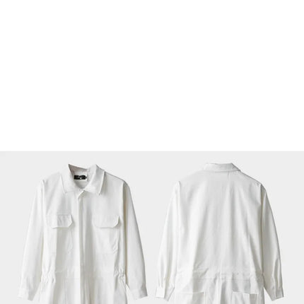 Spring Men Jumpsuits Long Sleeve Multi-pocket Beam Feet Overalls Streetwear Clothing Cargo Pants Hip Hop White Coverall Trousers