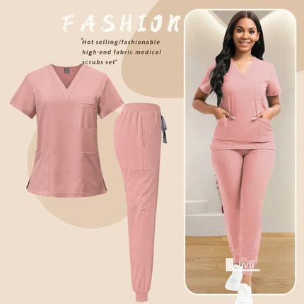 Medical Nurse Uniform 2Piece Workwear Medical Scrubs Set Hospital Uniform Surgery Dentist Overalls Spa Clinical Beauty Work Wear-KarWorkwear