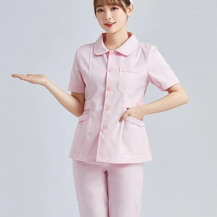 White Short Sleeve scrubs uniforms women Pet Grooming Clinic Nursing Clothes Workwear Nurse Scrub Work Pink Medical Uniform-KarWorkwear
