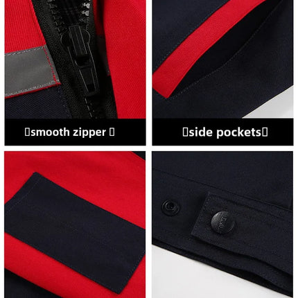 Reflective strip workwear set factory uniform long sleeved wear-resistant thick welding auto repair labor protection suit