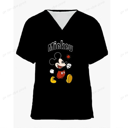 Miniso Disney Mickey Mouse 3DPrint Nurse Medical Uniforms V-neck Short Sleeve Pocket Workwear Scrubs Medical Accessories Uniform-KarWorkwear