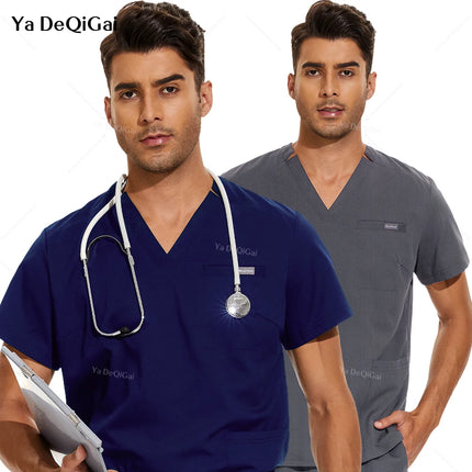 2XL Clinical Workwear Men Scrubs Tops Medical Uniforms Nursing Work Shirts Classic V-Neck Clinical Scrub Top Short Sleeve Blouse-KarWorkwear
