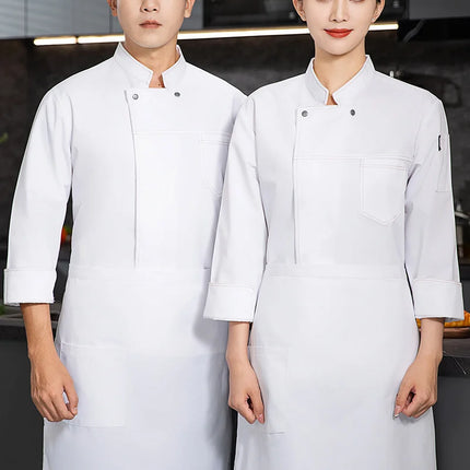 grey Chef uniform Long Sleeve chef jacket Cook Coat Chef T-shirt Baker Work Uniform Waiter Restaurant Hotel Clothes women Logo-KarWorkwear