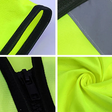 Four zipper style,Reflective vest, construction site, environmental sanitation, traffic, yellow reflective vest, multiple pocket