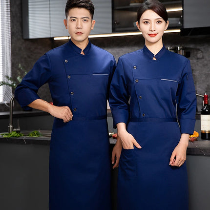 Men chef jacket with apron Long Sleeve Chef uniform Restaurant Cook Coat Chef T-shirt Work Uniform Hotel Clothes Logo women-KarWorkwear