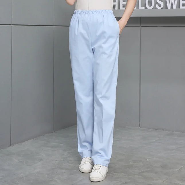Solid Color Work Pants High Quality Women's Elastic Waist Doctor White Scrub Pants Spring Autumn Nurse Dental Care Uniform Pants-KarWorkwear