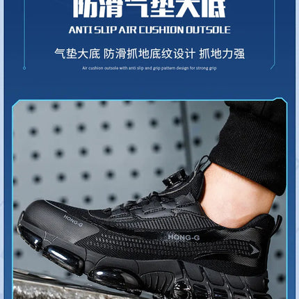 Rotating Button Men Safety Shoes Protective Sneakers Steel Toe Cap Anti-smash Work Shoes Fashion Indestructible Boots Security-KarWorkwear