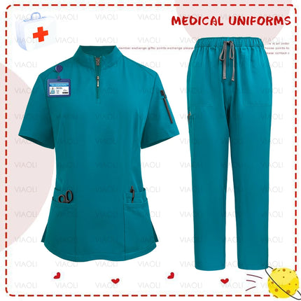 uniformes clinicos mujer Women Medical Uniforms Elastic Scrub Set Beauty Spa Hospital Surgical Top Pants Nursing Doctors Clothes-KarWorkwear