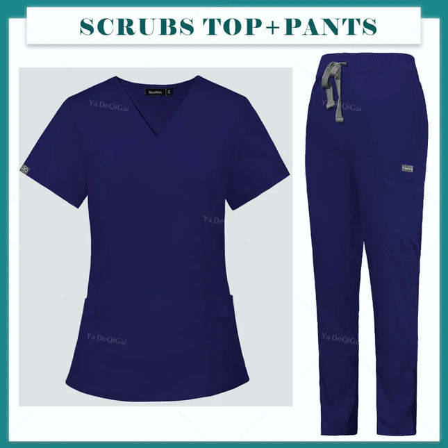 Workwear Nurse Uniform Tops+Straight Pants Medical Nursing Uniform Women Men Pet Shop Beauty Work Suit Doctor Surgery Scrubs Set-KarWorkwear