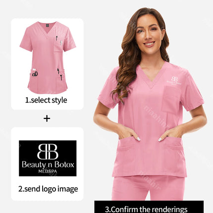 Customizable Logo Pet Grooming Institution Scrubs Workwear Health Service Medical Uniform Hospital Nursing Clothes with Pockets-KarWorkwear
